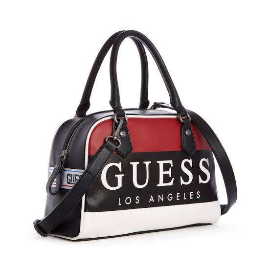 EUG Black Red White Genuine Leather Premium Quality Bowler Bag - Black Multi Limited Hand Bag