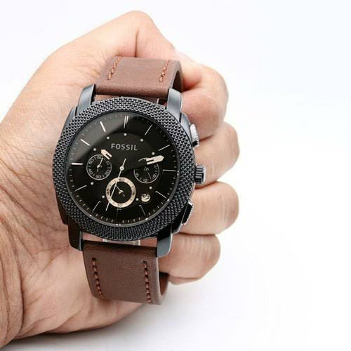 Sof Brown Strap Black Dial Chrono Working Watch For Men
