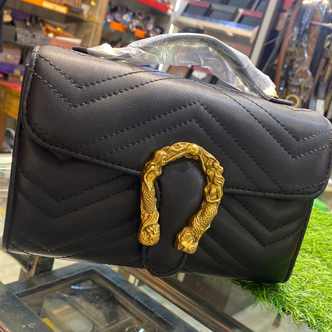 Black G Imported Leather Sling Bag for Her / Ladies / Girls Cug