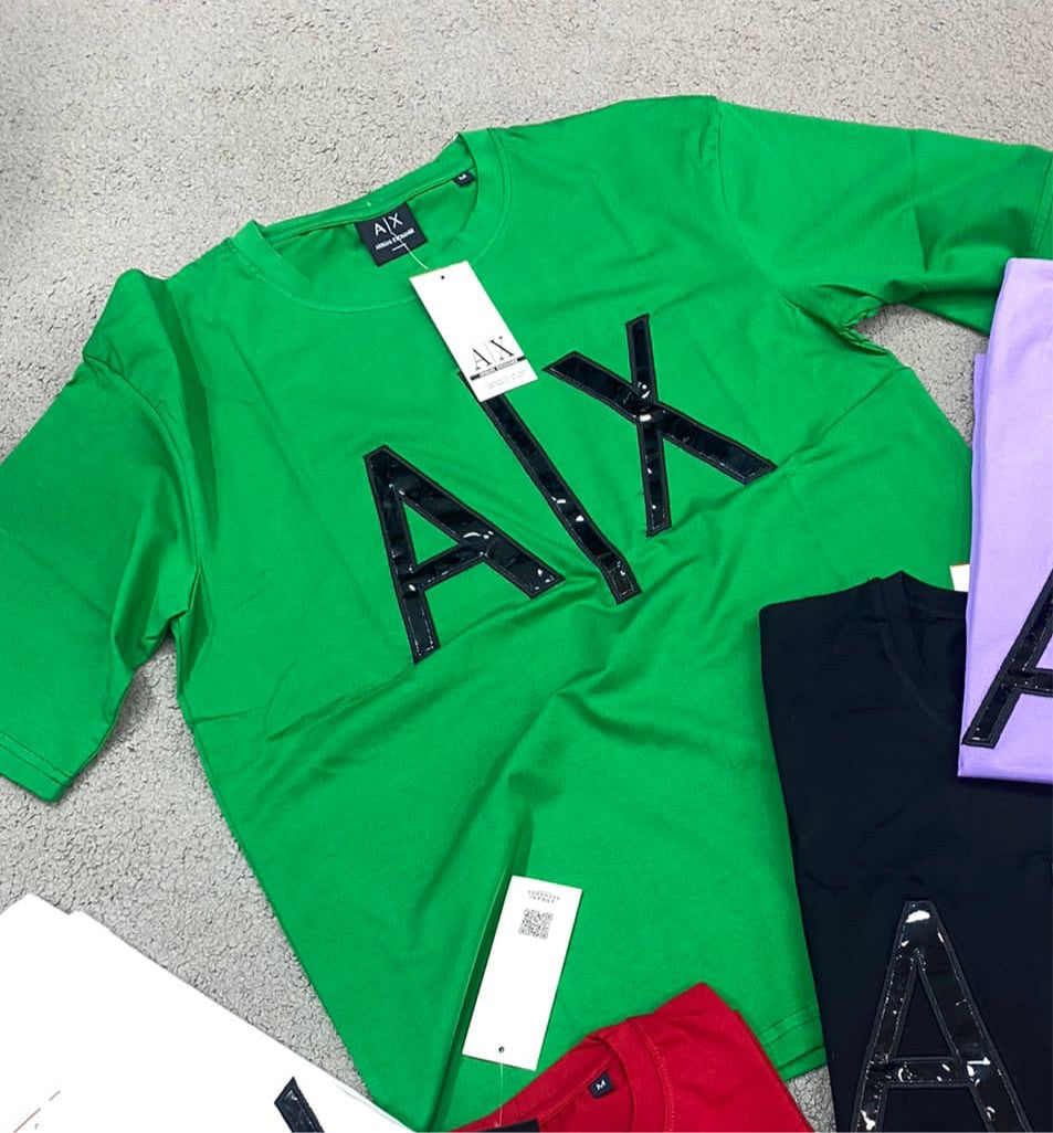 MRA XIA Green Colour With Black XIA Print Drop Shoulder TShirt 112934