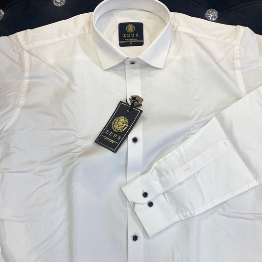 Zeus UEZ White Colour Lycra Cotton Full Sleeve Premium Shirt 9127
