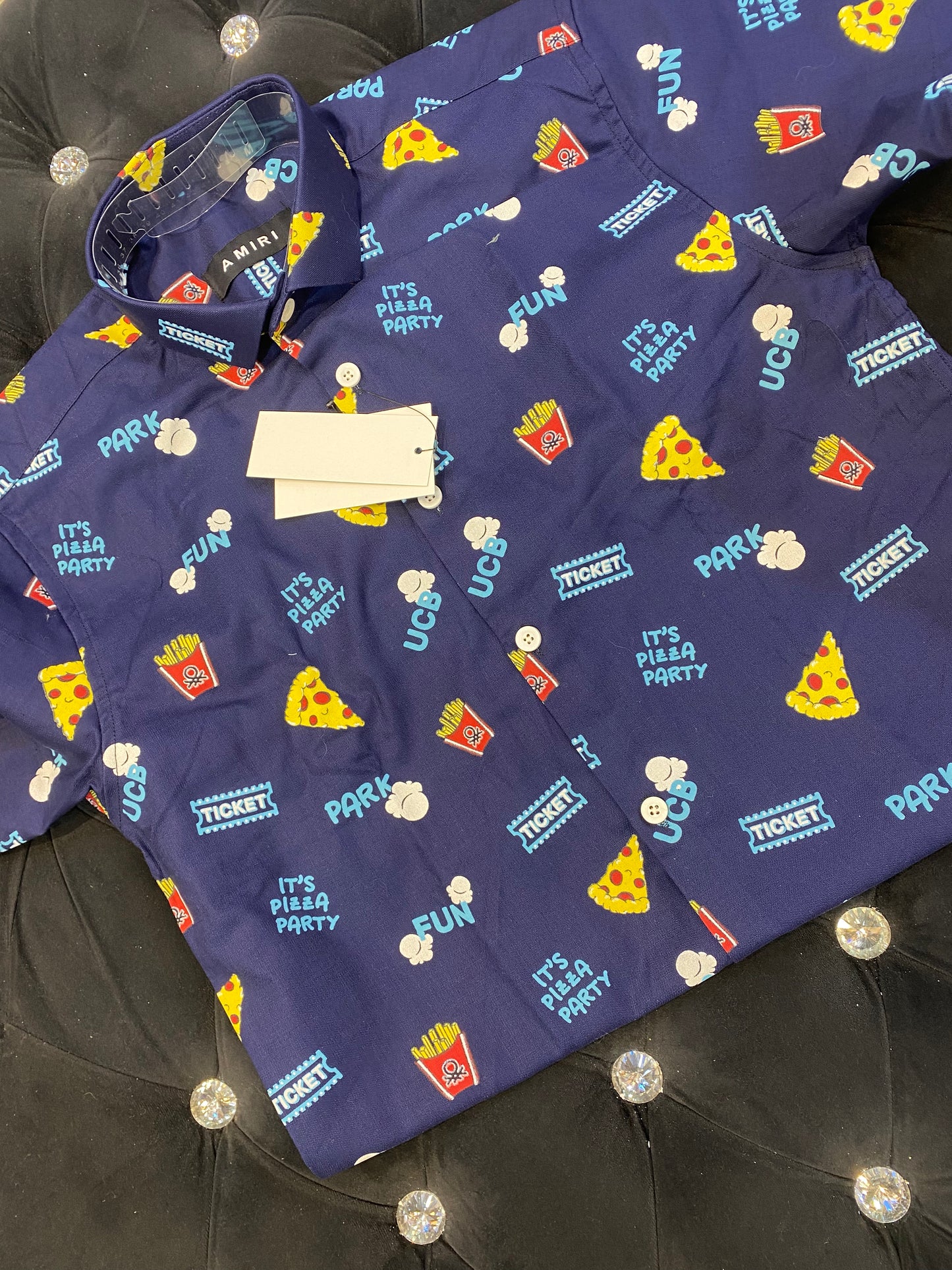 IMA Navy Blue Colour With Ticket UCB Pizza Print Important Shirt With Shorts Coord Set 298165