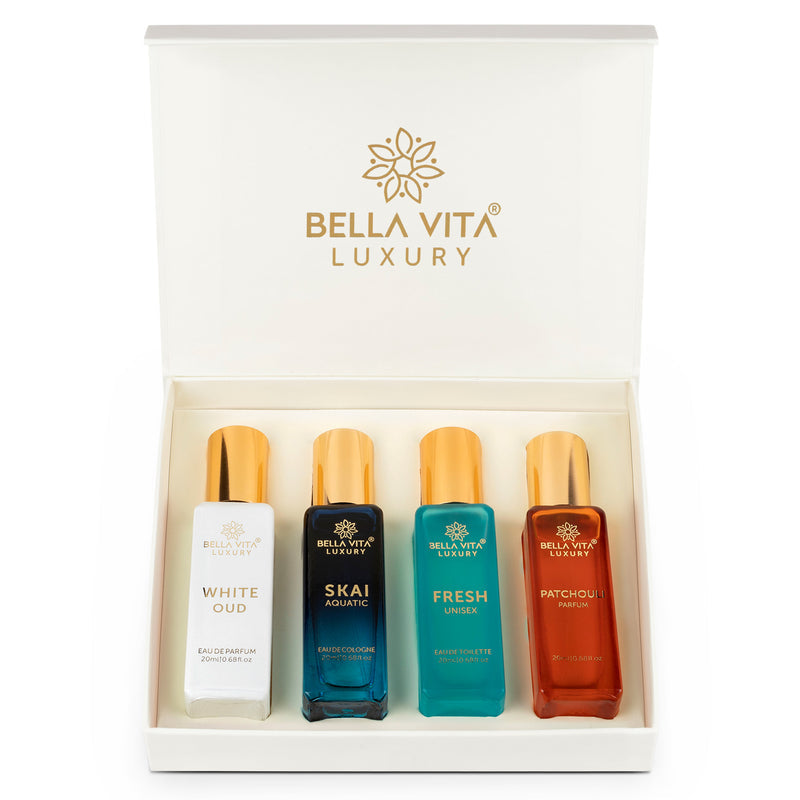 Gift Set 4x20ml or Men & Women Pack of 4 Bella Vita Organic Unisex Luxury Perfume
