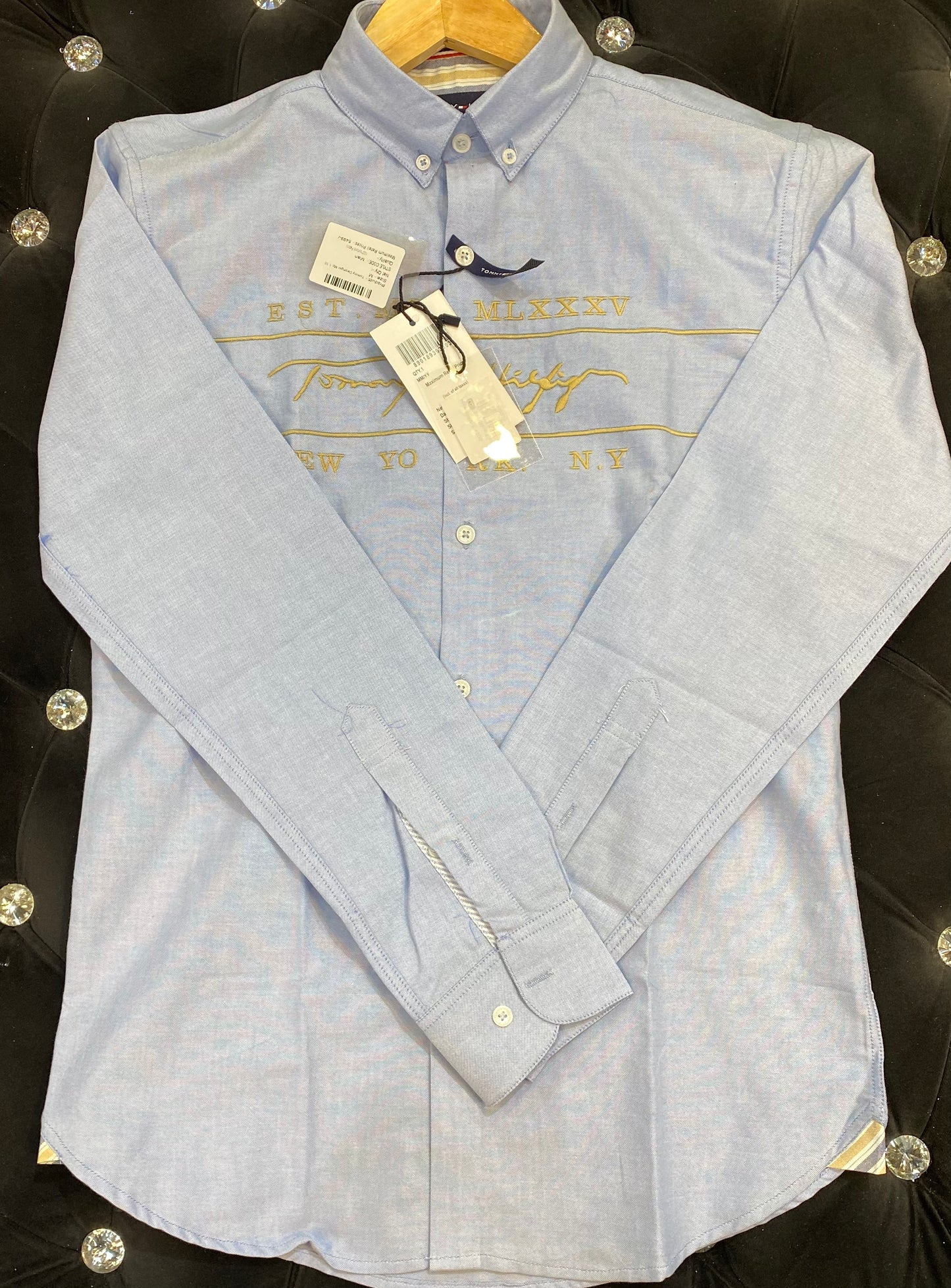 MOT Sky Blue Colour With Cream Embroidery Premium Cotton Full Sleeves Shirt 933034