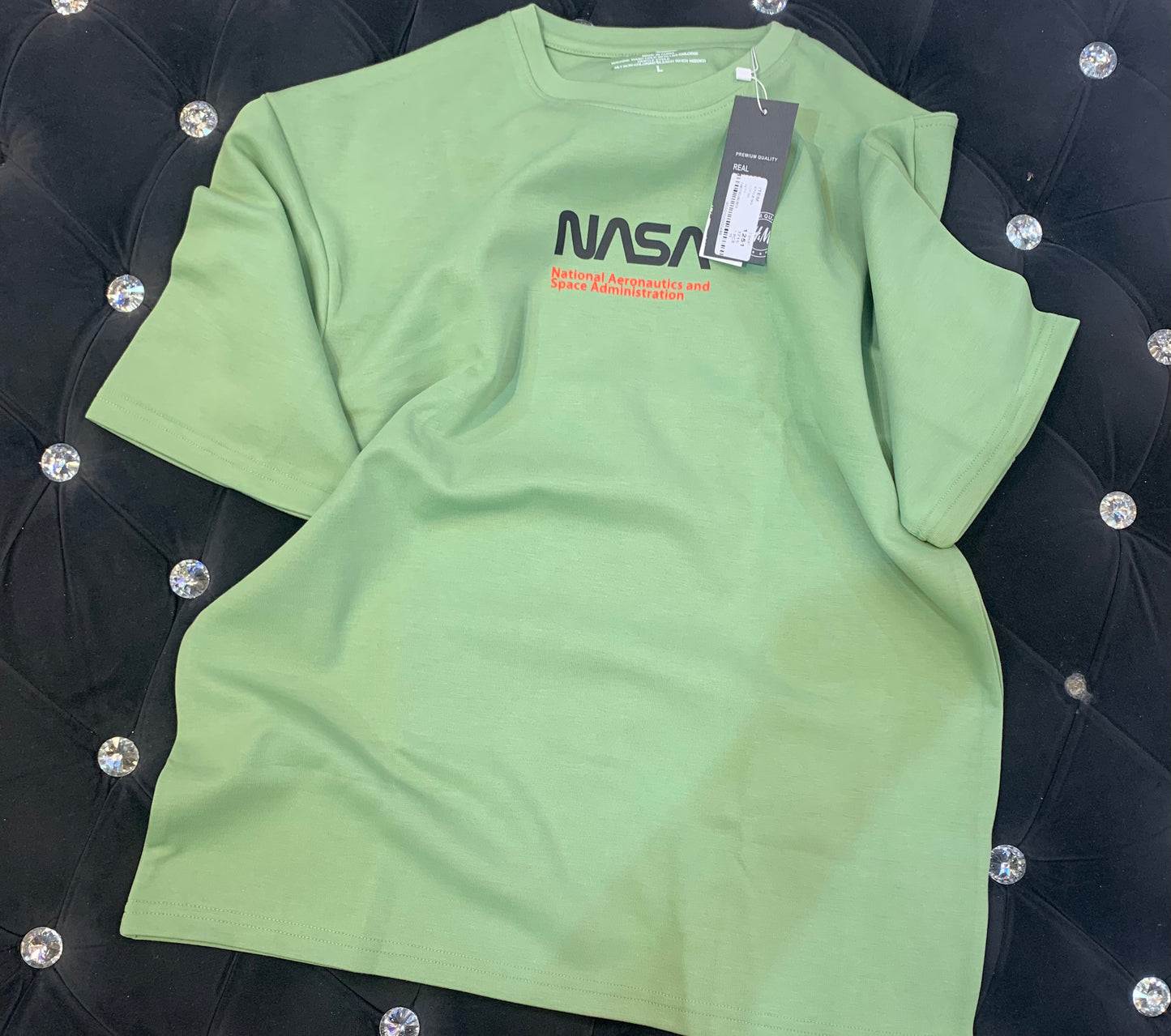 NASA Green Colour With NASA Back Print Lycra Fabric Drop Shoulder TShirt 298144