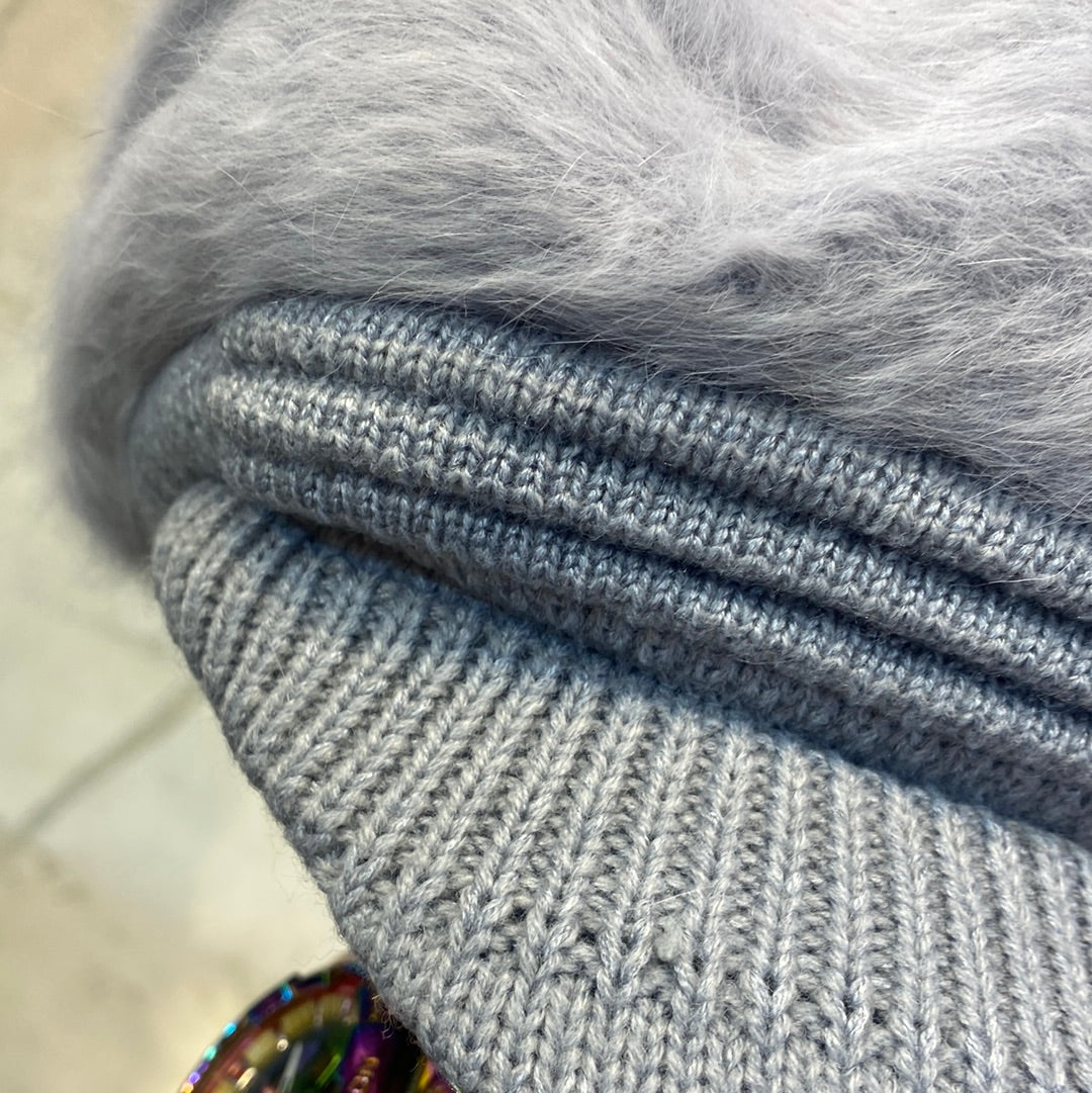 Grey Colour DO Wool Women's Fashion Hat Plush Knitted Wind Shield Ear Guard Solid Color Atmosphere Simple Autumn and Winter Warm Hat DO Cap 9357