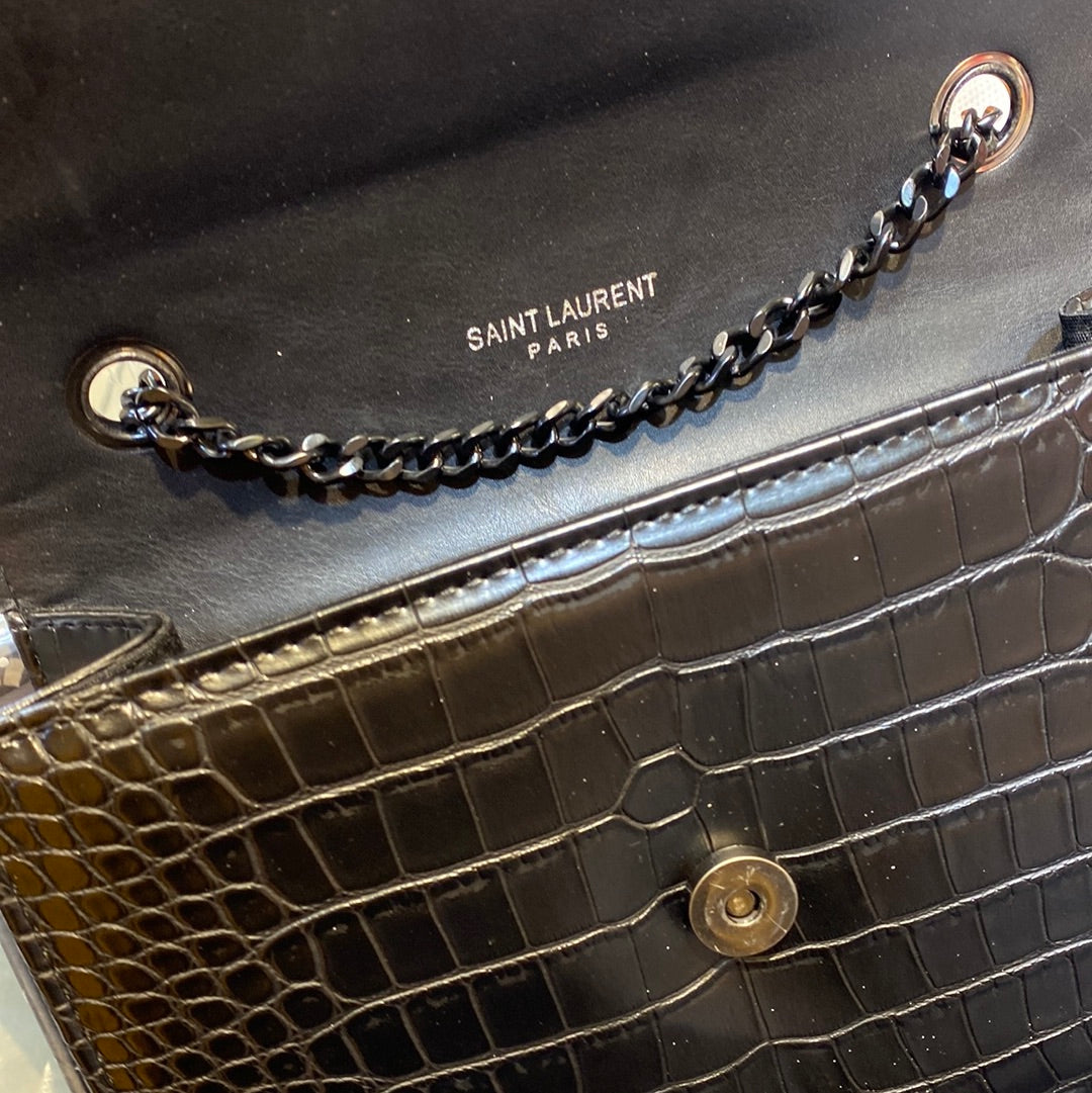 Black Crocodile Sling Bag with Chain Sling Belt 10899
