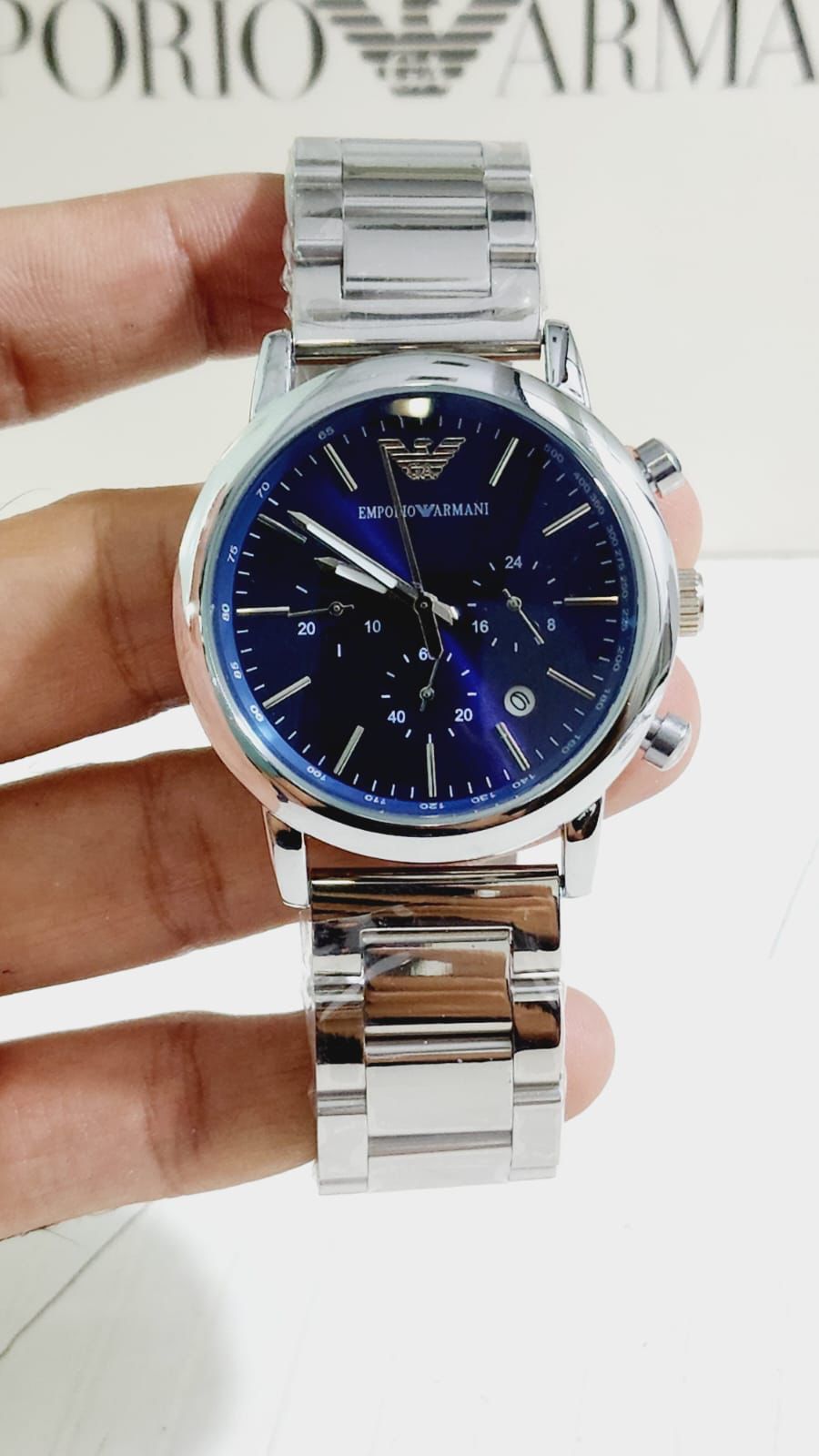 Mra Silver Chain Blue Dial Chrono Working Men Watch