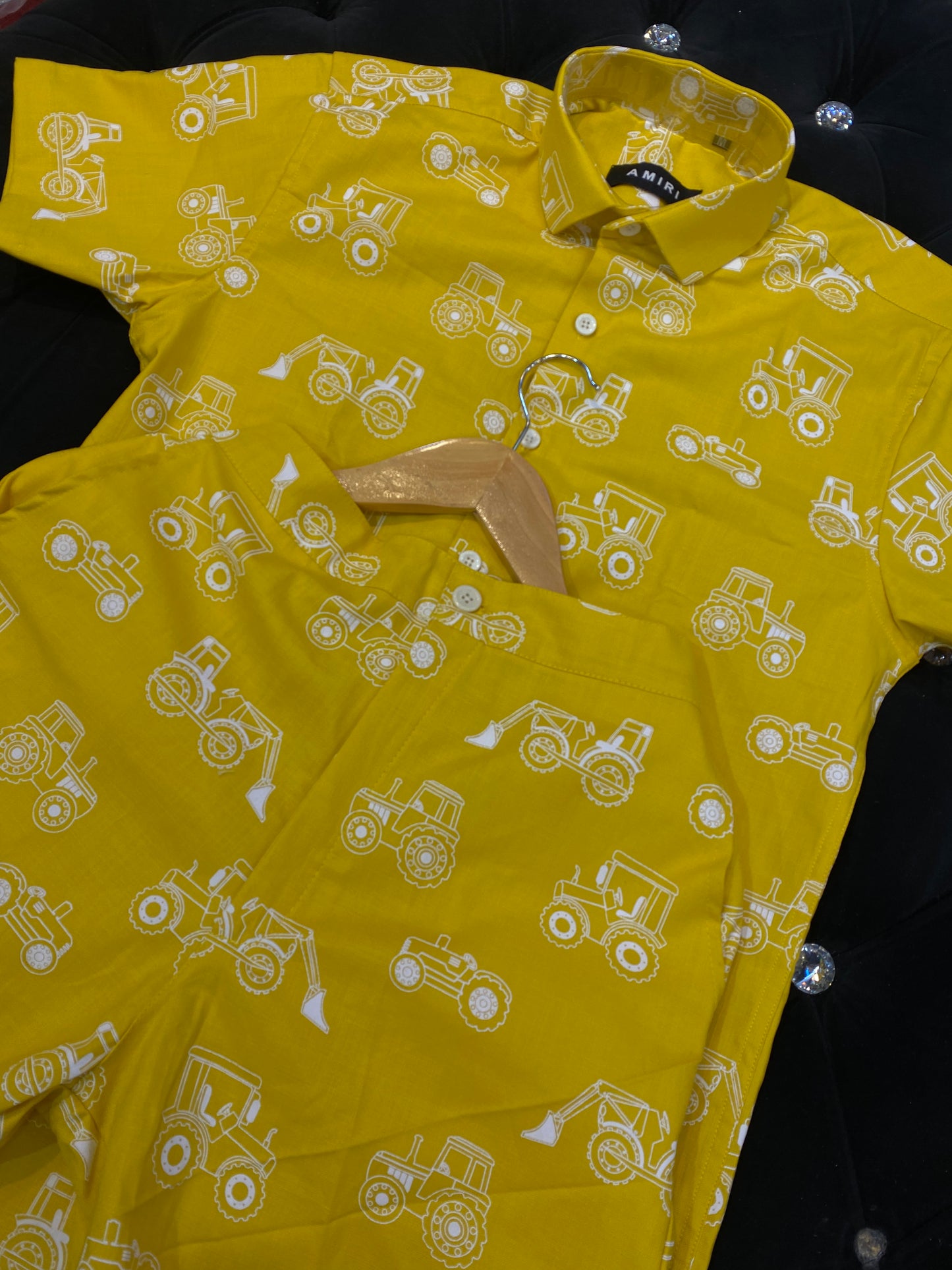 IMA Yellow Colour With Tractor Important Shirt With Shorts Coord Set 298164