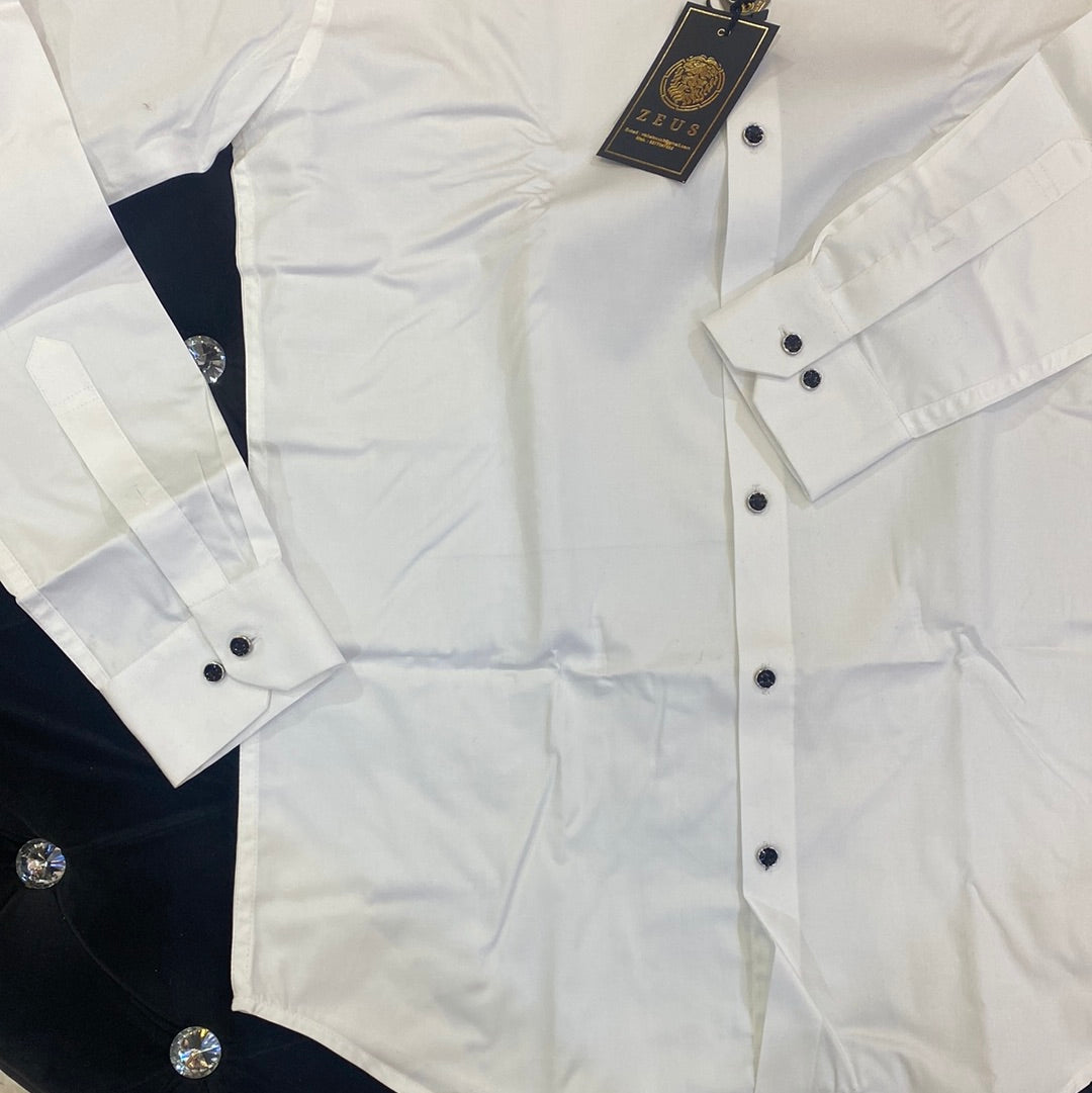Zeus UEZ White Colour Lycra Cotton Full Sleeve Premium Shirt 9127