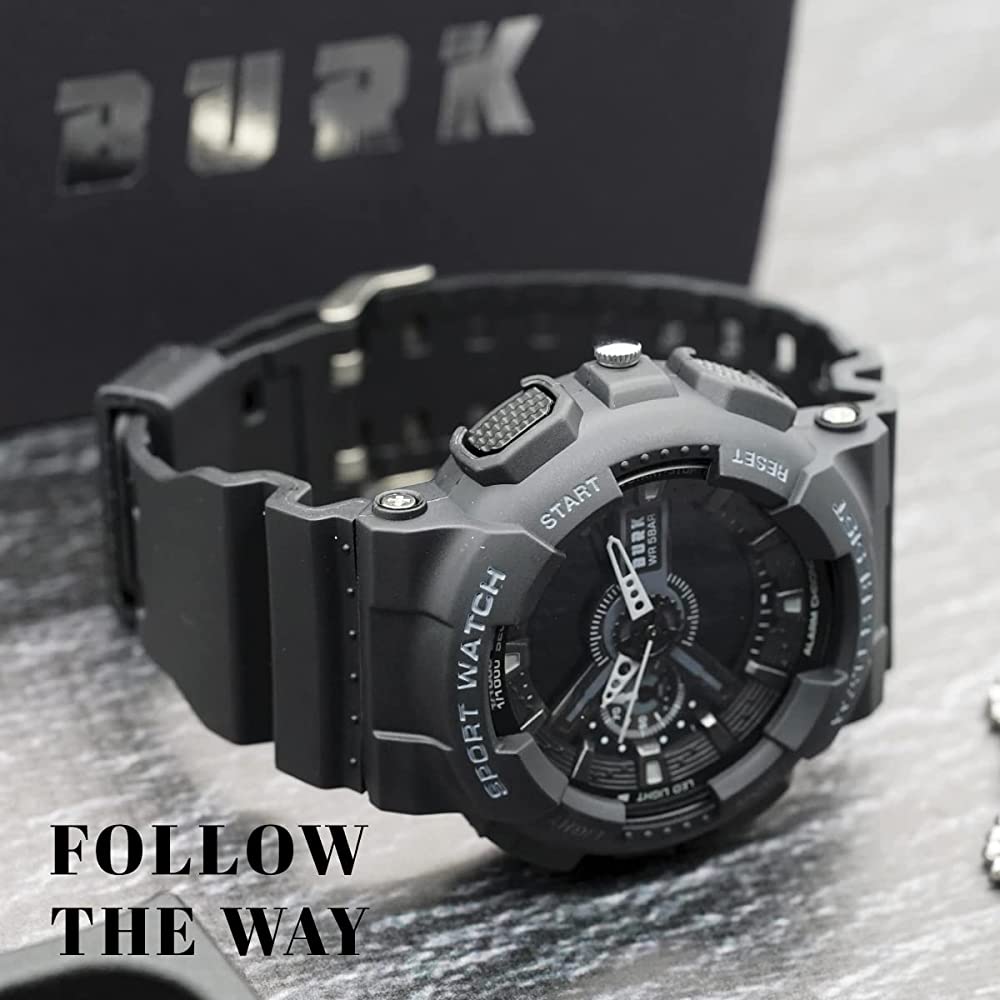 HSG Black Strap Colour Sliver Dial  Water Resistant Sports Watch