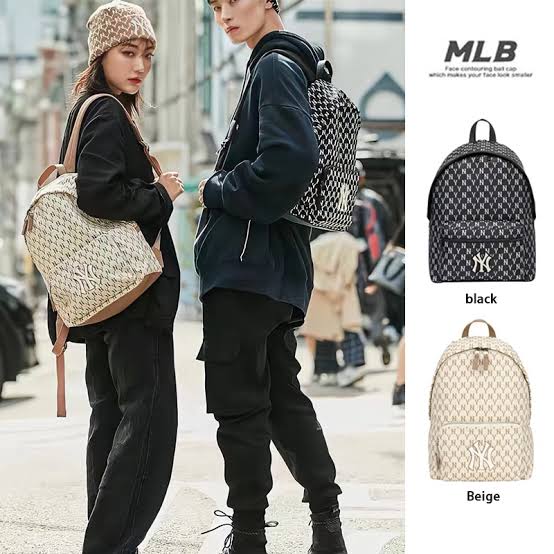 YN MLB Beige Colour Monogram Design Premium Quality Backpack