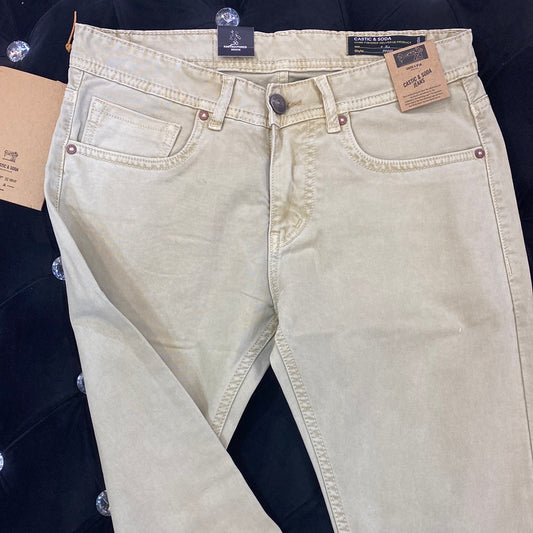 C&S Khaki Colour RFD Castic & Soda Trousers Pants Jeans 26028
