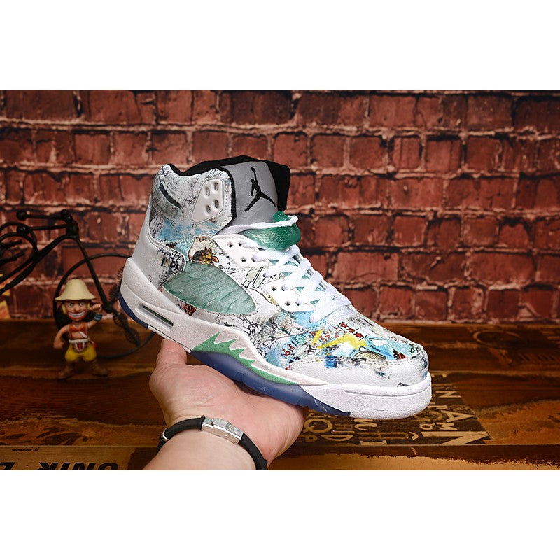 White Wings Blue Sea Green Print High Ankle Shoes (2405900)