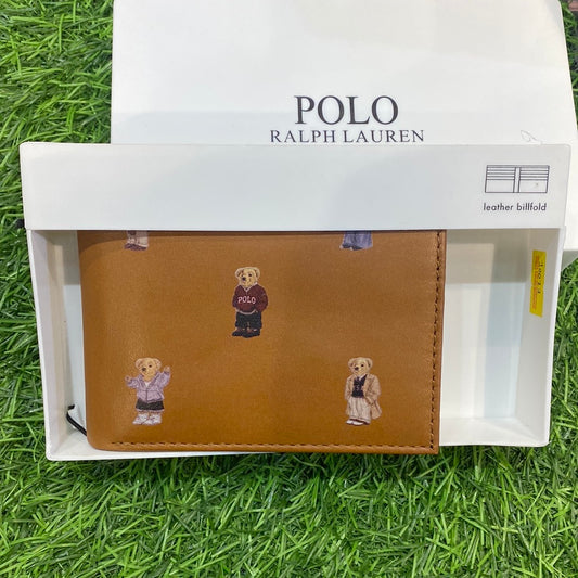 Tan Colour LOP POL With Bear Print Genuine Leather Men Wallet 10011