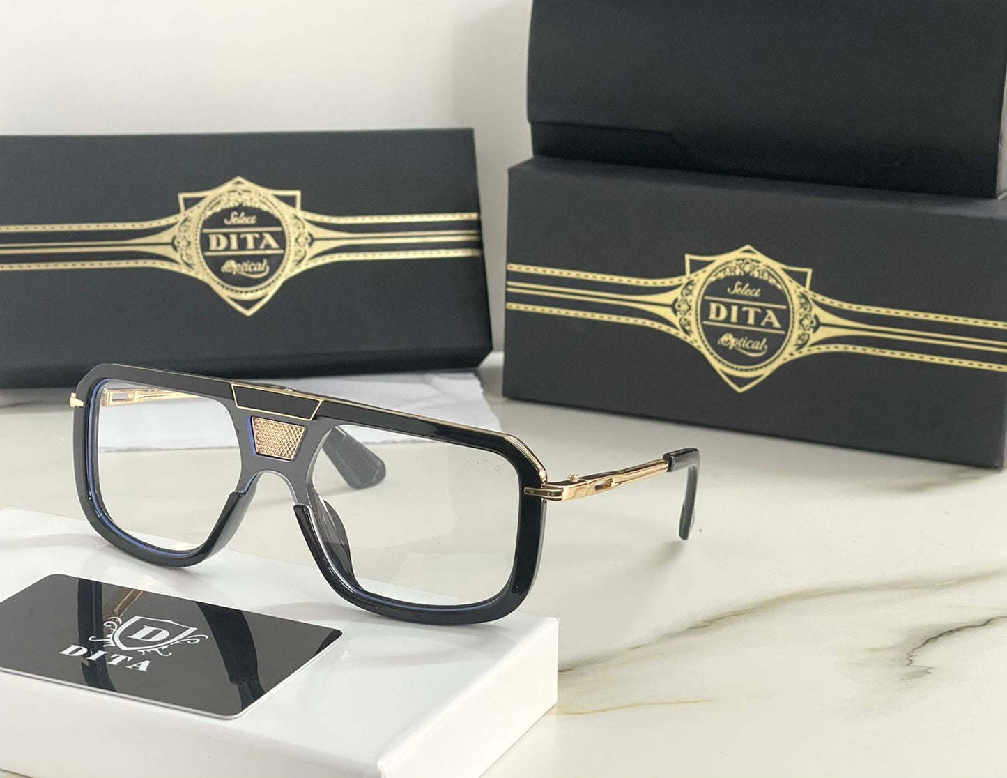 Black Transparent Gold Branded Luxury Sunglasses D22 UV400