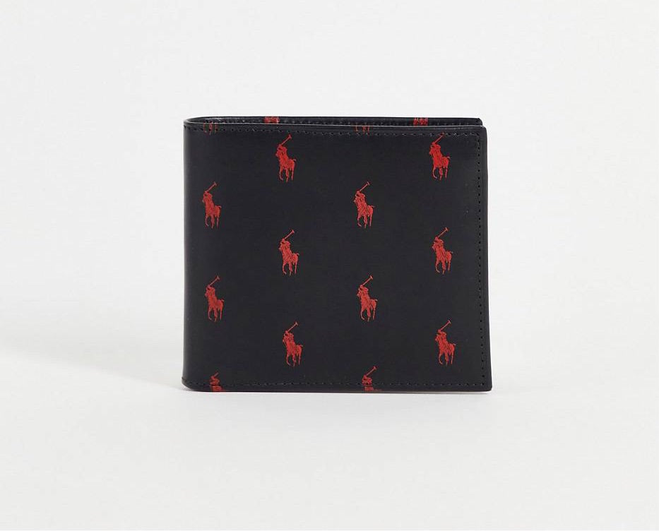 Black Colour LOP POL With Red  Horse Print Genuine Leather Men Wallet 10007