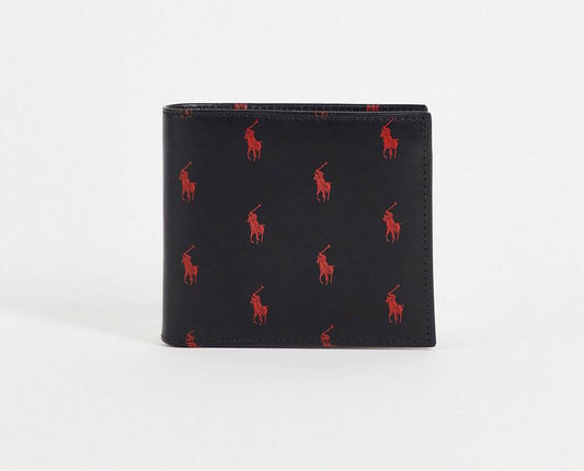 Black Colour LOP POL With Red  Horse Print Genuine Leather Men Wallet 10007
