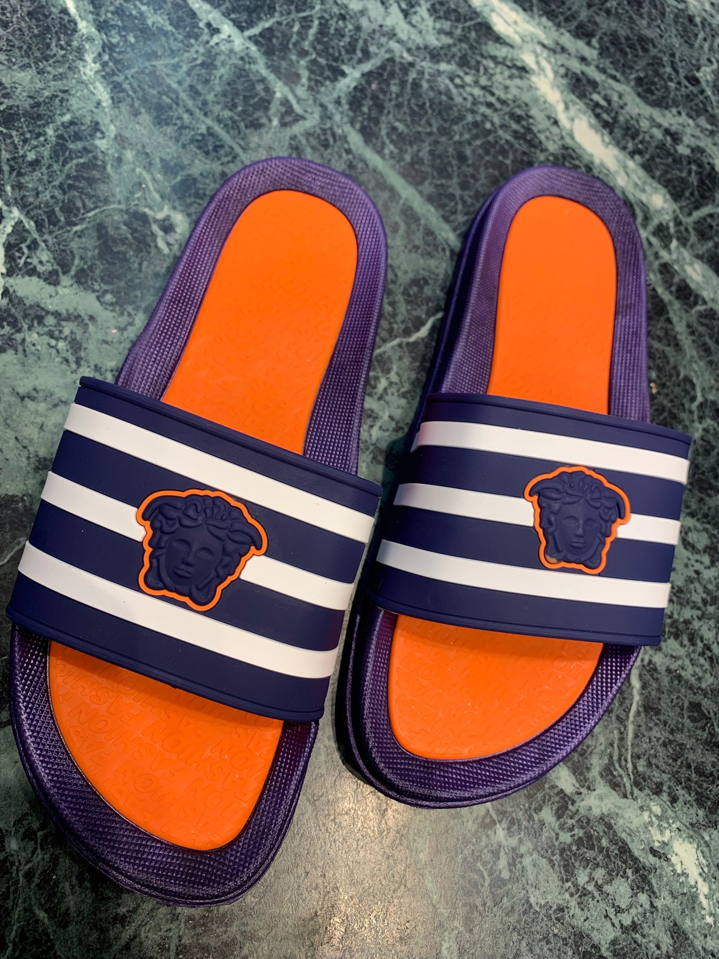 Orange blue slippers
