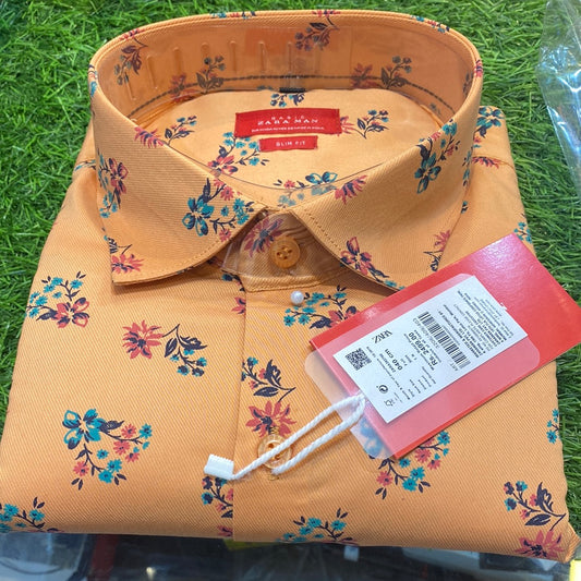 Orange Flower Printed Shirt Zr Rz Raj Jar Full Sleave 110409