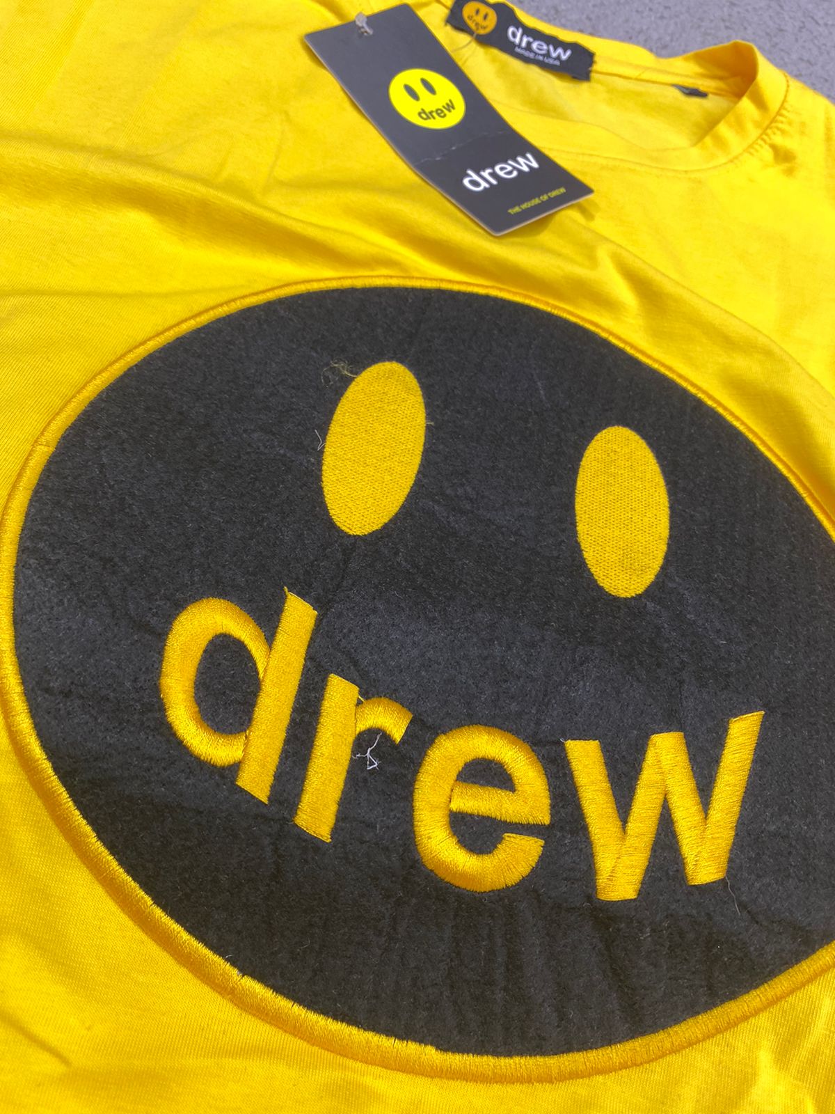 Drew Ewd Yellow Colour With Drew Embroidery Print Drop Shoulder TShirt 108531