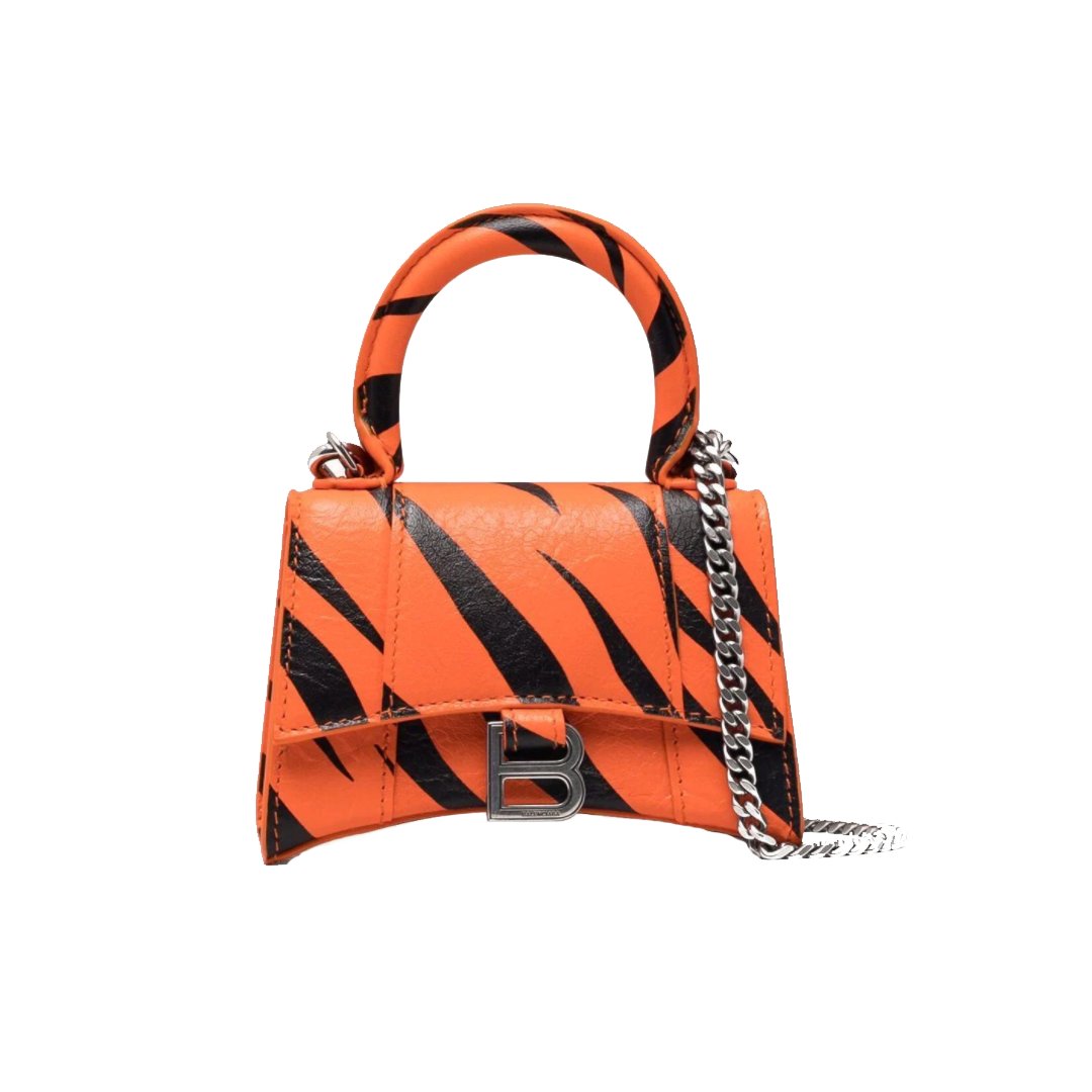 LAB Orange Black Colour With zebra Print Hourglass embossed leather chain Small Ladies Bag 6075