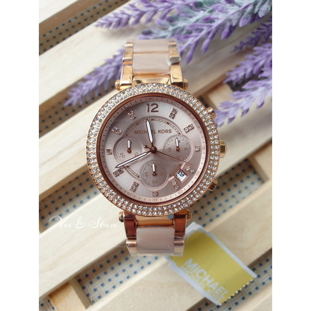 Rose Gold Peach Chain Rose Gold Dial Ladies Watch