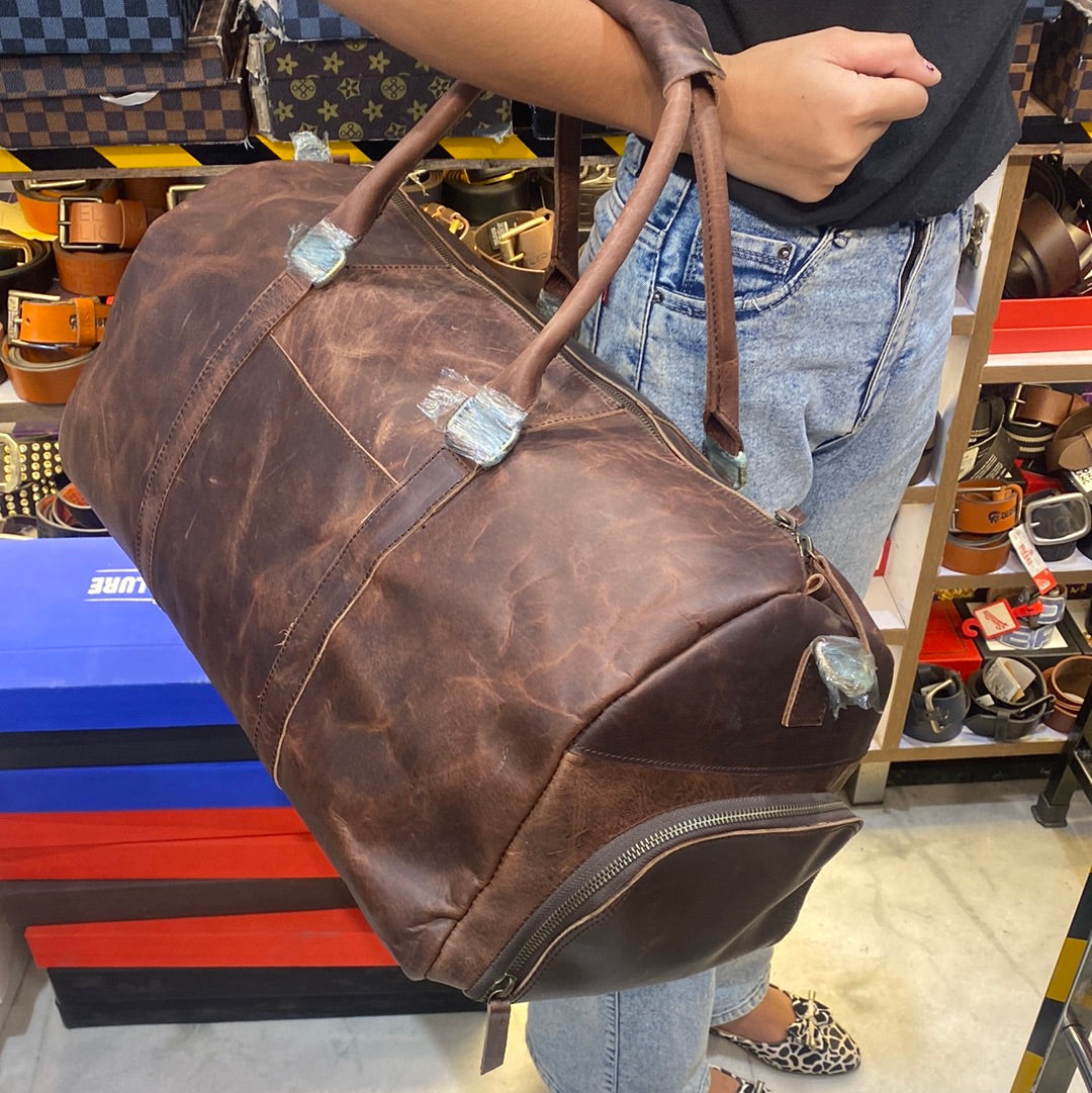 Brown colour genuine leather Duffle Bag 5202