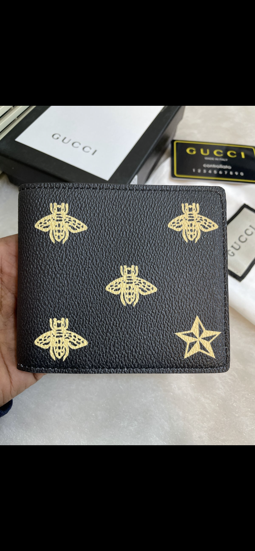 Cug Branded Luxury Italian Leather Men Wallet Model Silk Screen Bee Black 60223