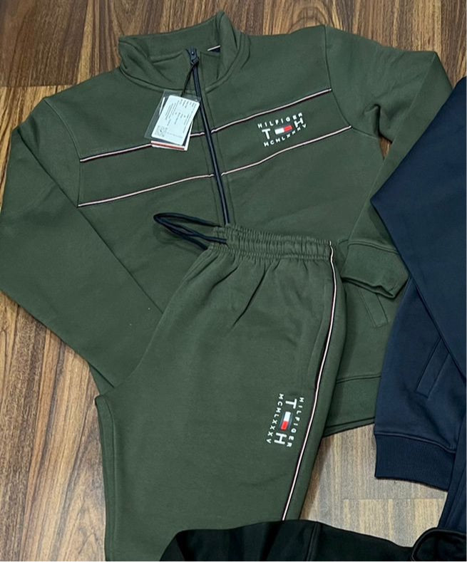Tom Olive Green colour Cotton tracksuit combo
