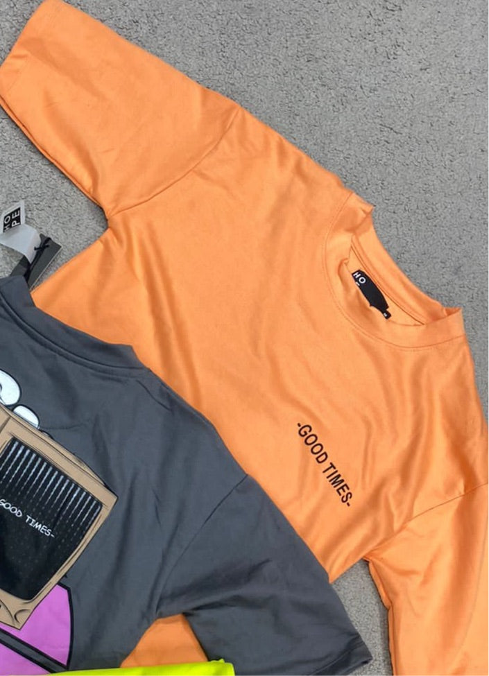 HOPE Orange Colour With Good Time Back Print Drop Shoulder TShirt 108600